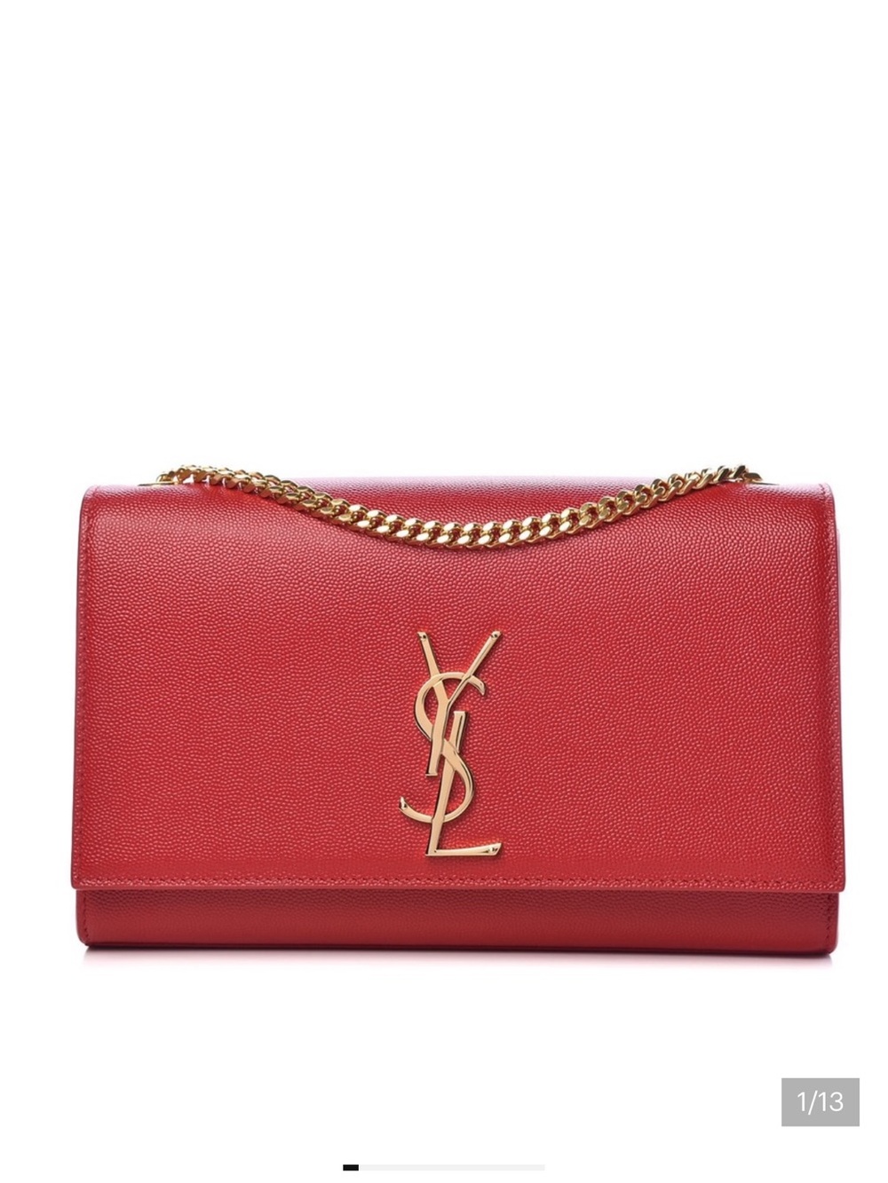 Saint Laurent Red Leather Chain Shoulder Bag with Gold Hardware medium